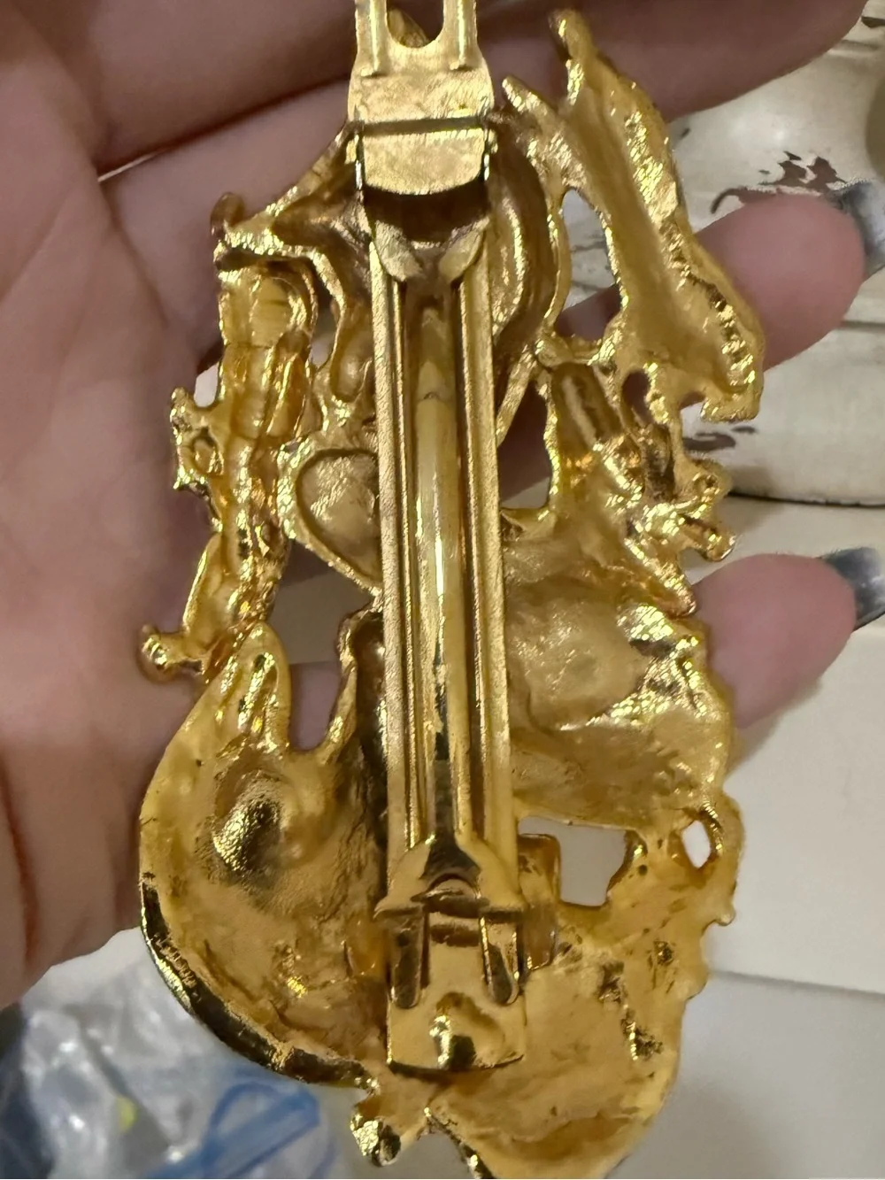 Vintage Large Safari Themed Barrette- Gold